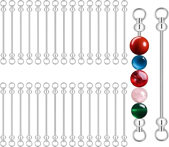 30pcs Beadable Keychain Bars Blanks, Silver Blank Beadable Keychain Making Kits Metal DIY Bead Keychains Charms for Jewelry Makings Accessories,Detachable Keychains Blanks for Beads
