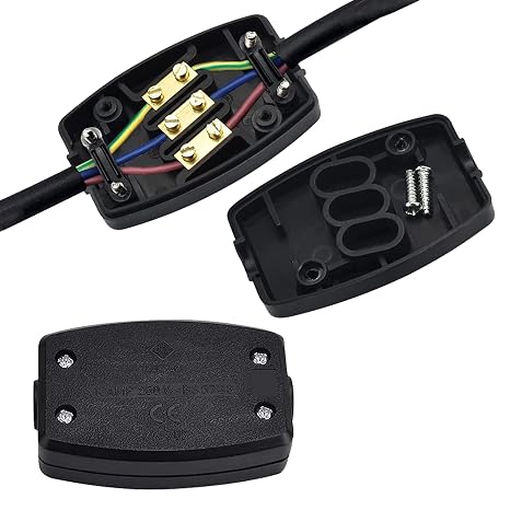 2 PCS 3 Terminal Electrical Junction Box Flex Connector Black 250v 13Amp Cable Joiner Box Flex Erminal in-line Connector Connect for Outdoor Lighting Connector Electrical Power and Automotive Wiring