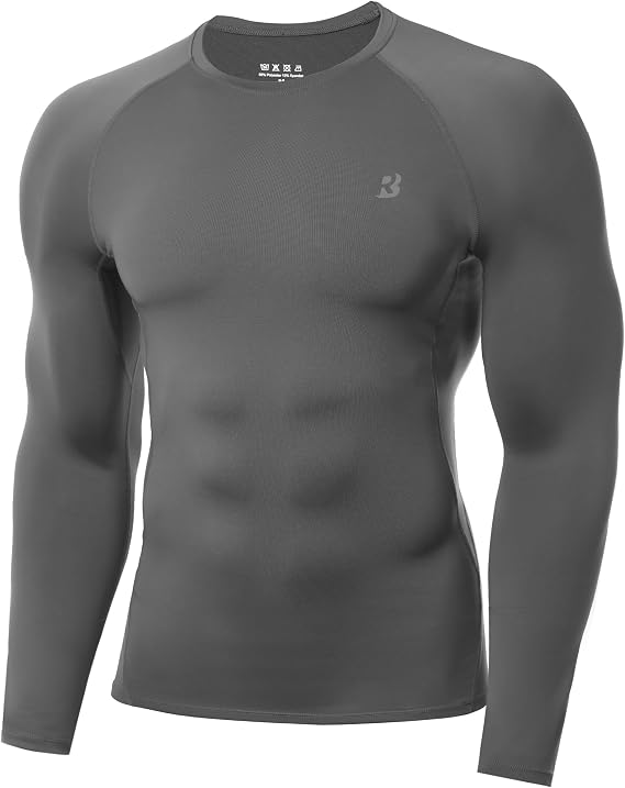 Roadbox Men's Compression Top, Long Sleeve Running Base Layer, Quick-Drying