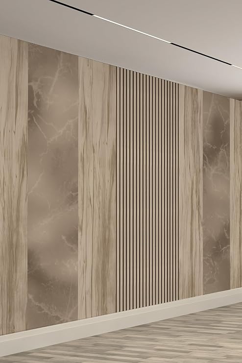 Ahşap ve Mermer Çıtalı Modern Panel Tek Parça Tekstil Duvar Kağıdı, 100 x 100