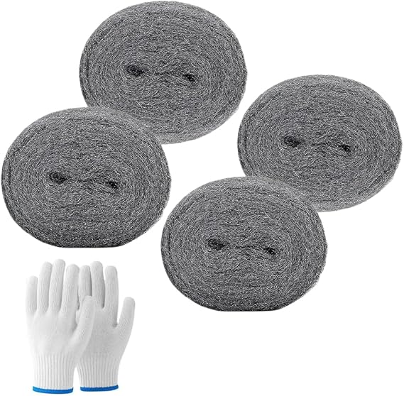 Steel Wool with Work Gloves, Hardware Cloth - 0000 Coarse Wire Wool Gaps Blocker, Hole DIY Fill Fabric Kit Can Stop Rats, Insect, Pest (3m/Roll) x 2 (2 pcs)