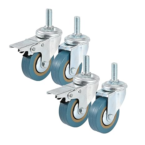 Heavy Duty Castor Wheels Rubber Swivel Casters 200kg Capacity for Furniture Trolleys (M12 thread, 4)