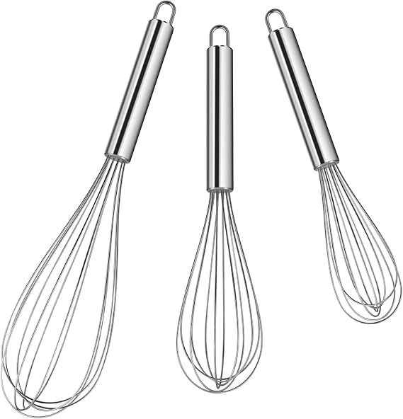 Stainless Steel Whisk Set Metal Whisk Cake Tool Manual Egg Beater for Cooking Kitchen Gadget Balloon Hand Blender for Blending Whisking Baking Beating Frothing Hot Chocolate, 3 Packs (8" 10" 12")