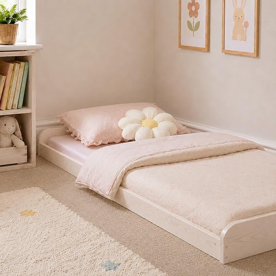 STRICTLY BEDS&BUNKS Leon Montessori Solid Pine Bed Frame 2ft 6 (White, Small Single)