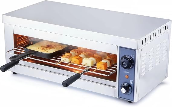 2000W Salamander Broiler, Salamander Oven Electric Cheese Melter Raclette Grill, Commercial Wall Mount or Countertop Large Capacity, 30-Minute Timer, 1 Rack 3 heat setting for Cheese Steak