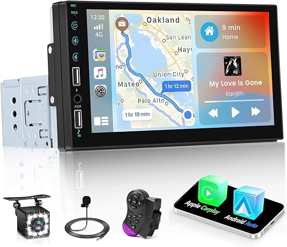 Hikity 7 Inch Wireless Carplay Android Auto Single Din Car Stereo Radio