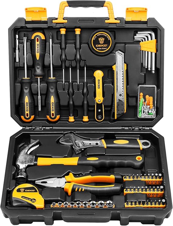 DEKOPRO 100 Piece Tool Set Home Repair Tool Kit Plastic Tool Box Storage with Hand Tool Kit for General Home Use