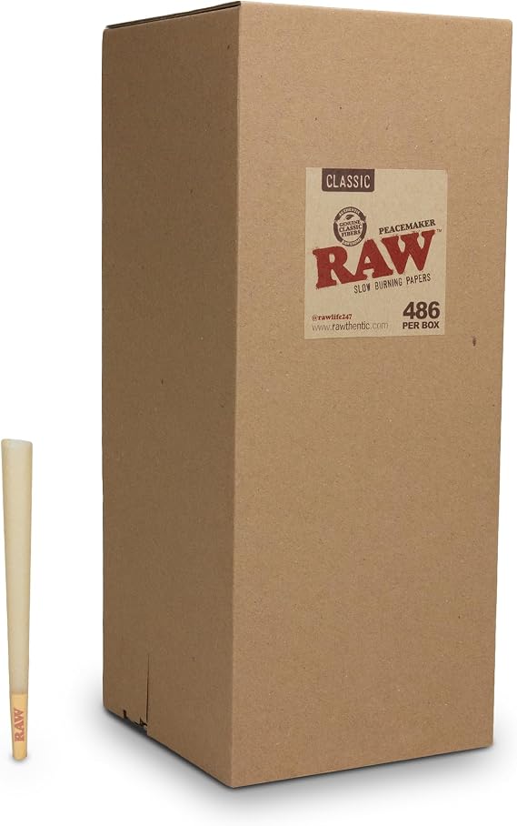 RAW 486ピース ピースメーカーコーン ピュアナチュラルブラウン 未晒 未精製ローリングペーパー バルクパックバンドル 長さ140mm 約5.5インチ 容量約1.5グラム