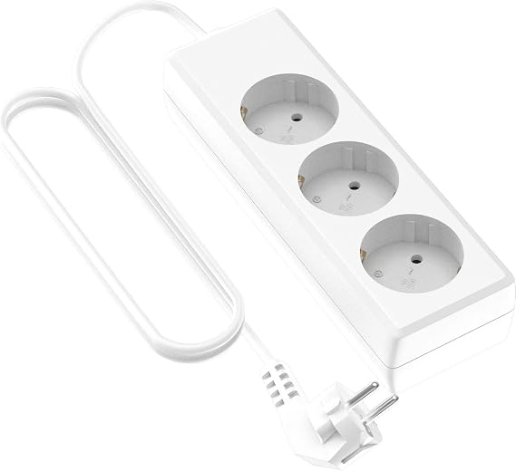 Garza - 3-socket power strip Without switch and with earth, 1.4 m multiplug, Up to 3680W, Child protection, H05W-F 3G cable, White