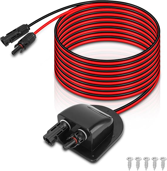 Solar Double Cable Entry Gland, Solar Entry Gland with Weatherproof ABS Housing, 10 Ft Extension Cable, Panels Cable Connector, Junction Box for Motorhomes, Boats, Vehicles, Caravan, Marine (Black)