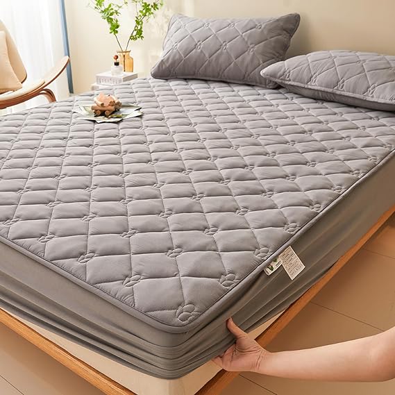 mattressSoft Elasticated Bottom Sheet Bed Mattress Double,Solid Color Quilted Thickened Bed Sheet Cover, All Inclusive Mattress Protector For Apartment Hotel Bedroom dark green 200x220cm 1PC