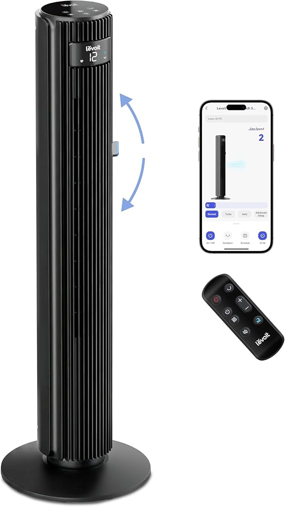 Levoit 25dB Smart Silent Tower Fan 42Inch, Powerful Cooling Fan for Bedroom