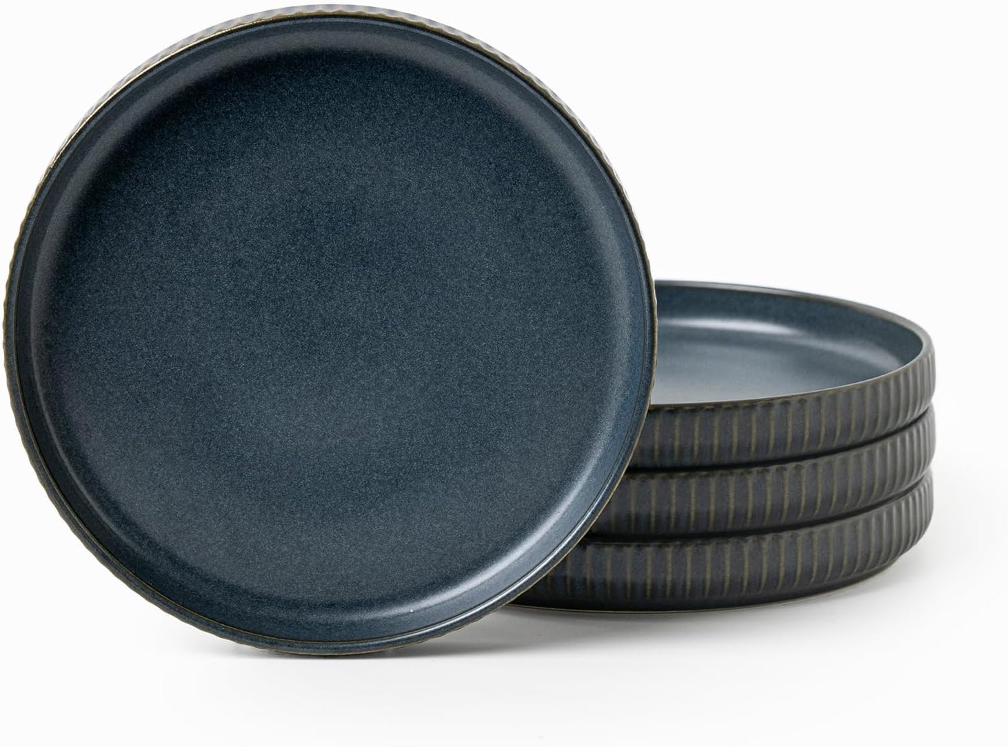 FOBENTA Dylan Ceramic Salad Plates for 4-8 Inches Stoneware Plate Set,Small Plates for Dessert,Microwave,Oven, Dishwasher Safe,Scratch Resistan Blue Dish Set