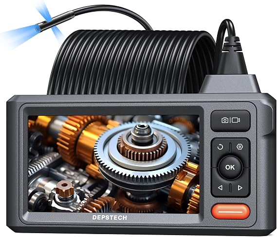 DEPSTECH 15 m Triple Lens Endoscope Camera with Light, 5 Inch IPS Tube Camera | 1080P Inspection Camera, 32GB Card, 10 Adjustable LEDs, Photo & Video, 15 m Snake Cable, IP67 Waterproof, Carry Bag