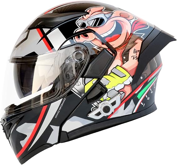 Bluetooth Motorcycle Full Face Helmets, Graffiti Flip up Helmet Moto with Dual Visor, Modular Helmets Motorbike Moped Street Bike Racing Helmet, Approved ECE A,XL