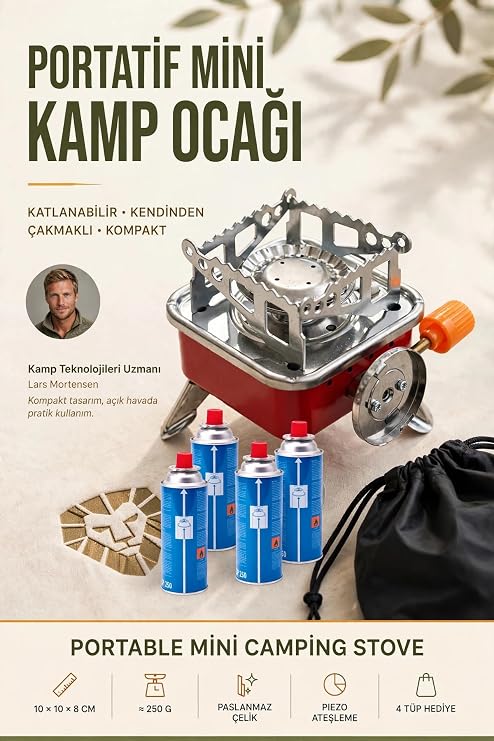 Transformacion 4 Kartuş Hediyeli Portatif Mini Kamp Ocağı Katlanabilir Gazlı Kamp Pürmüzü Çakmaklı Açık Hava Ocağı 723728