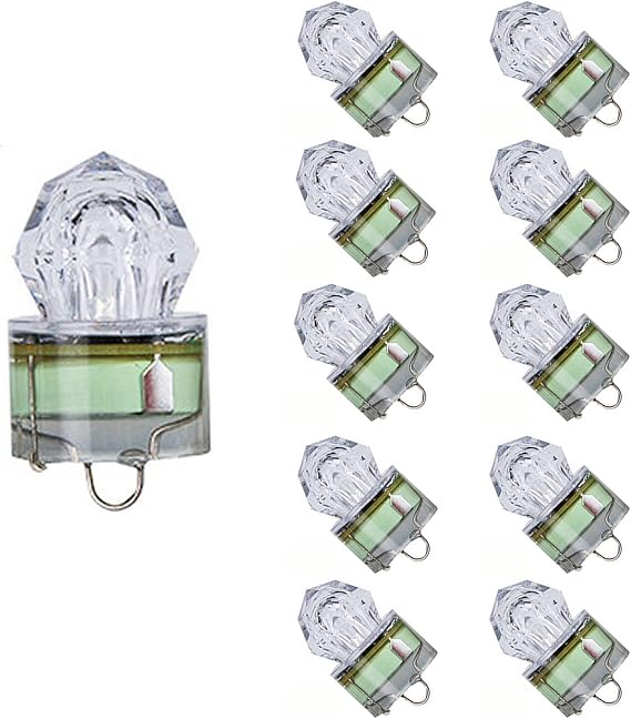 LED Fishing Light Underwater Deep Drop Lights Waterproof Diamond Tubular Underwater Fishing Lure Light Attractants for Tuna Swordfish, 10 Pack