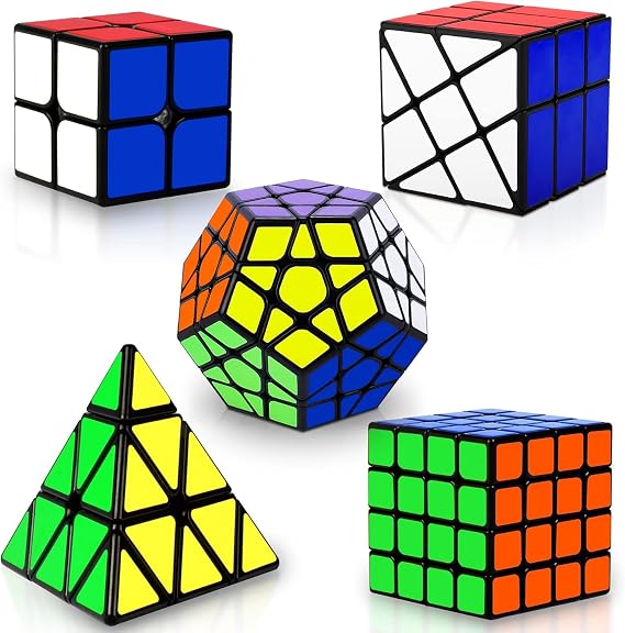 Coolzon 5 Pack Speed Magic Cubes, Magic Speed Cube Set 2x2 4x4 Fenghuolun Pyraminx Pyramid Megaminx Fenghuolun Puzzle Cube Toy for Children & Adults 8 Years & Up