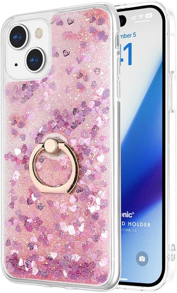 Microsonic Kılıf Apple iPhone 15 için Glitter Liquid Holder Pembe [iPhone 15 ile Uyumlu Kılıf - Pembe]