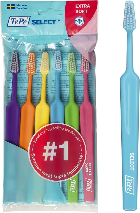 TePe Select Toothbrush, Extra Soft, Assorted Colours, 6pcs