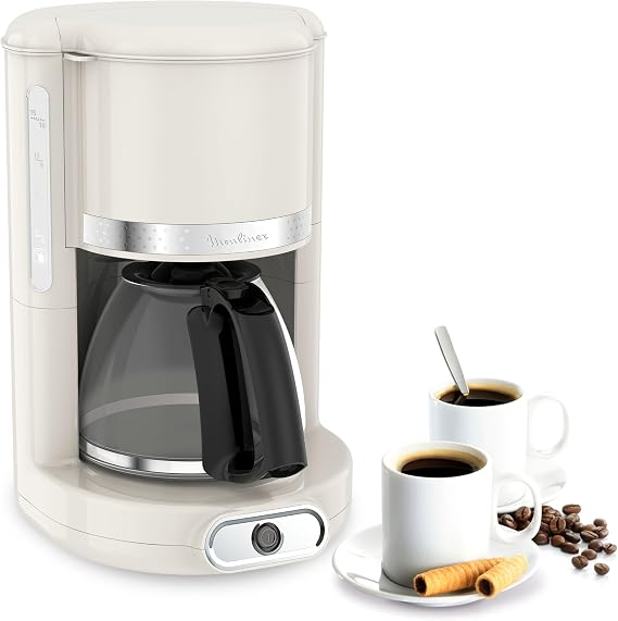 Moulinex Soleil FG381A Filter Coffee Maker, Vintage 1000W Coffee Maker, 1.25L Capacity, Glass Carafe, Drip System, Auto Shut-Off, Easy Storage, Ivory