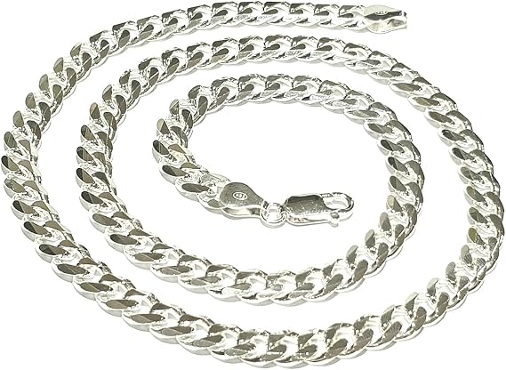 Treasure Bay 7mm Solid 925 Silver Curb Chain for Men Length 46cm, 48cm, 50cm,52cm, 55cm and 60cm Mens Silver Chain