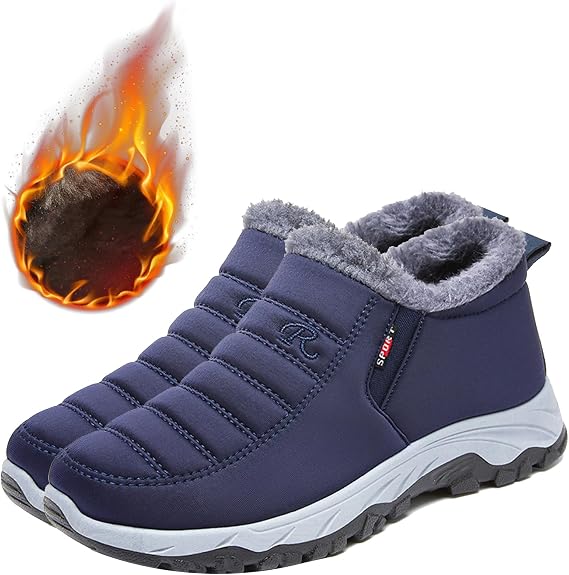 Extra Wide Width Slip-On Shoes: Winter Boots for Women, Waterproof, Fur-Lined, Warm Walking Boots, Lightweight Outdoor - Ladies, Men's Blue, 39/245mm [Energy Class A]