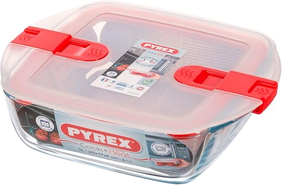 Pyrex Cook & Heat Square Dish with Lid - 200x170mm 1Ltr