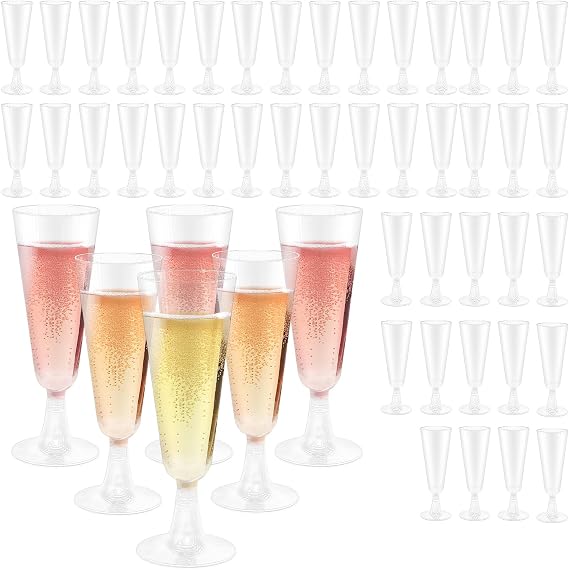 50 Piezas Copas De Cava, Copas De Plastico, Copas De Champán De Plástico Transparente Para Fiestas, Cumpleaños, Bodas