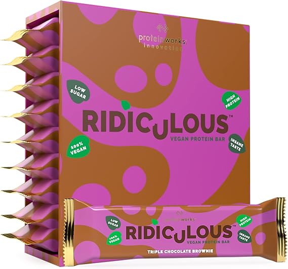 Protein Works | Ridiculous Vegan Protein Bar, Triple Chocolate Brownie, x9