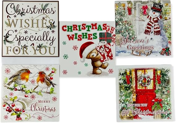Pack of 20 Assorted Christmas cards - 10 Different Xmas Designs Cute and Traditional (2 Cards Each Design)