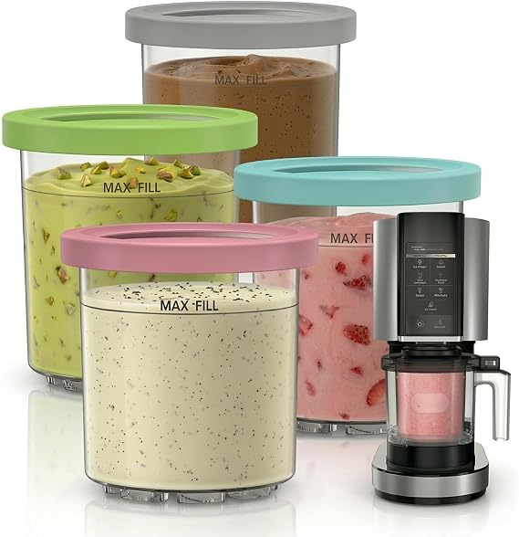 Set of 4 Replacement for Ninja Creami NC301 Series 16oz Ice Cube Containers with Lids Compatible with NC300 NC299AMZ BPA Free Leakproof Accessory for Protein Ice Cream