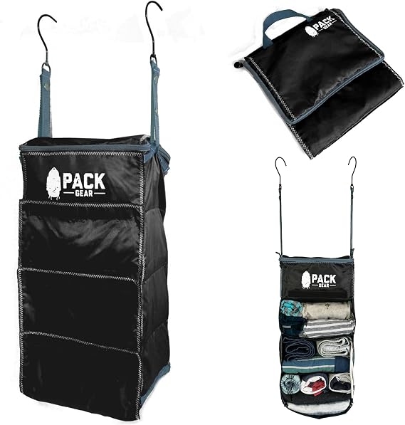 Pack Gear Hanging Luggage Organizer - Carry-on Closet Insert Fits Any Airplane Carry-On - Our Hanging Luggage Organizer Features for Quick Access to Clothes Solid Black, Carry-on Size