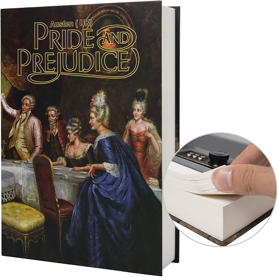 Real Paper Diversion Book Safe Storage Box, Dictionary Secret Safe with Code Lock/Key, flip Book Hidden Safe (M Combination, Pride and Prejudice)