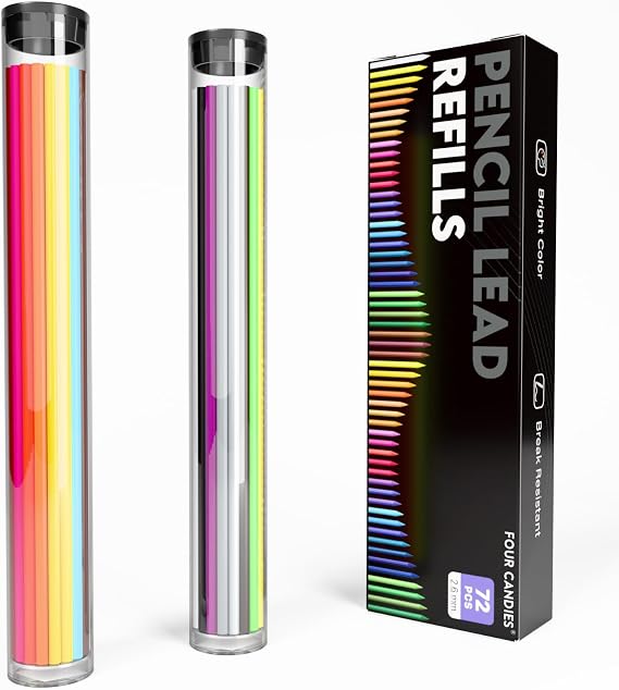 Four Candies Mechanical Colored Pencils Leads, 36 Colored Pencils Refills, Assorted Colored Leads 72 PCS