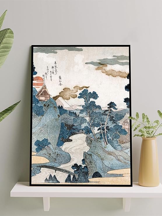Postermanya Sakin Nehir Ukiyoe Japon Sanatı Sanatı Çerçeveli Tablo - Çerçeveli Poster, Sanatsal Dekorasyon