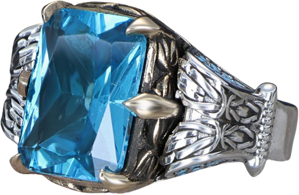 925 Ayar Blue Topaz Taşlı Gümüş Yüzük Yeni Tasarım Takı