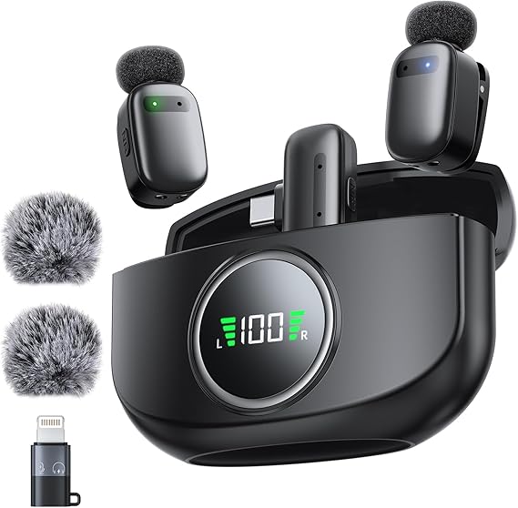 Pnitri Mini Wireless Lavalier Microphone with Charging Case for iOS/Android