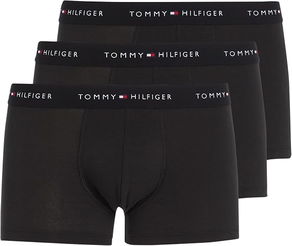 Tommy Hilfiger Herren 3er Pack Boxershorts Trunks mit Logobund Schwarz (Black/Black/Black) L