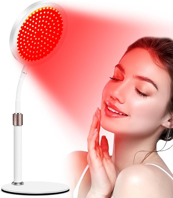 Red Light Lamp for Face and Neck, Desktop Infrared Lamp with 100 LEDs, 660nm Red Light & 850nm 940nm Infrared Light, Adjustable Gooseneck, Timer, 9 Brightness Levels [Energy Class F]
