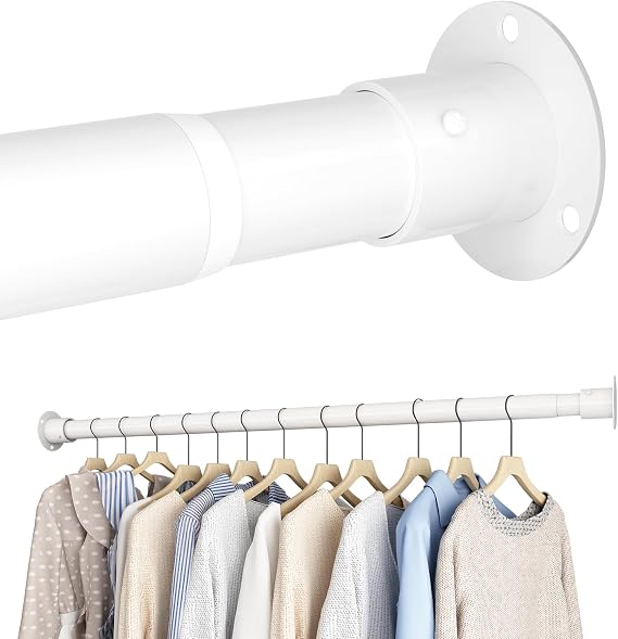 Wardrobe Rail, Extendable Clothes Rail, Wardrobe Pole and Fittings, Extendable Clothes Pole for Wardrobe and Cloakroom, White, 68-110cm(Diameter 32mm)
