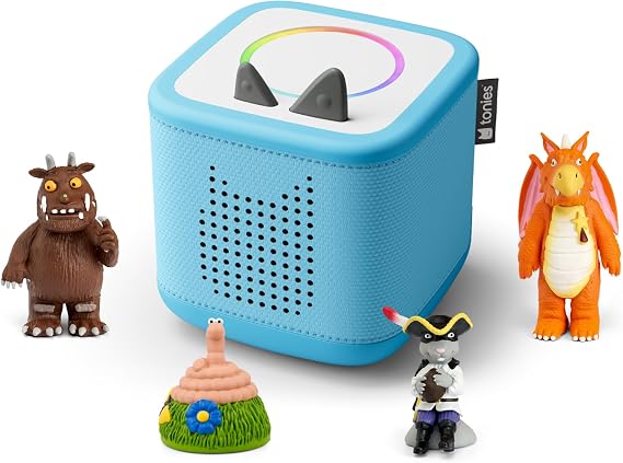 Toniebox 2 Audio Player Julia Donaldson Bundle for Kids 3+ with Gruffalo, Zog, Highway Rat, and Superworm - Sky Blue