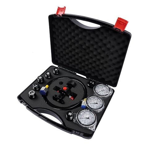 Mazonda Hydraulic Nitrogen Accumulator Charging Kit, Nitrogen Pressure Test Kit with 3 Gauges 1300 3500 5500 psi & 6 Adapters, Gas Hose & Main Valve Body, Nitrogen Fill Kit, Gas Charging Tools