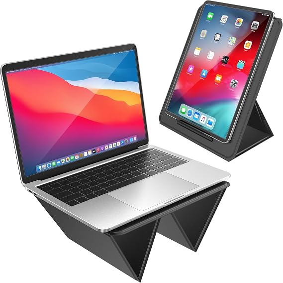 AboveTEK Ultra-Sleek Portable Laptop Lap Stand, 2-in-1 Foldable MacBook Stand for Desk & iPad Tablet Stand Holder, Fits 14"~17" MacBook Air/Pro/Tablets, Adjustable Travel Computer Riser Tray