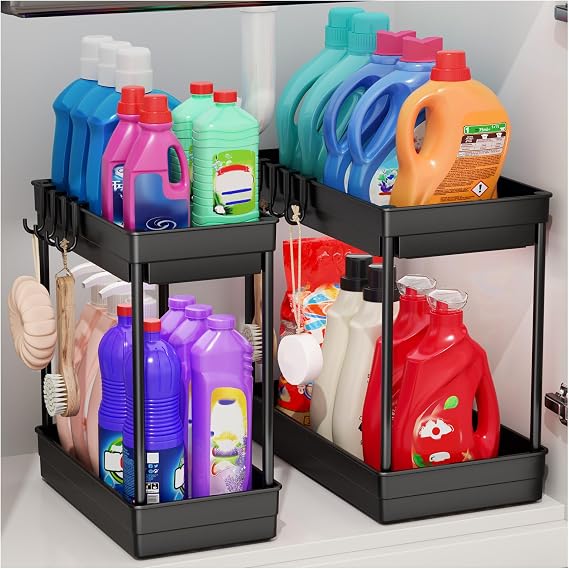 PurKeep 2 Pack Under Sink Storage, 2 Tier Kitchen Storage and Organisation
