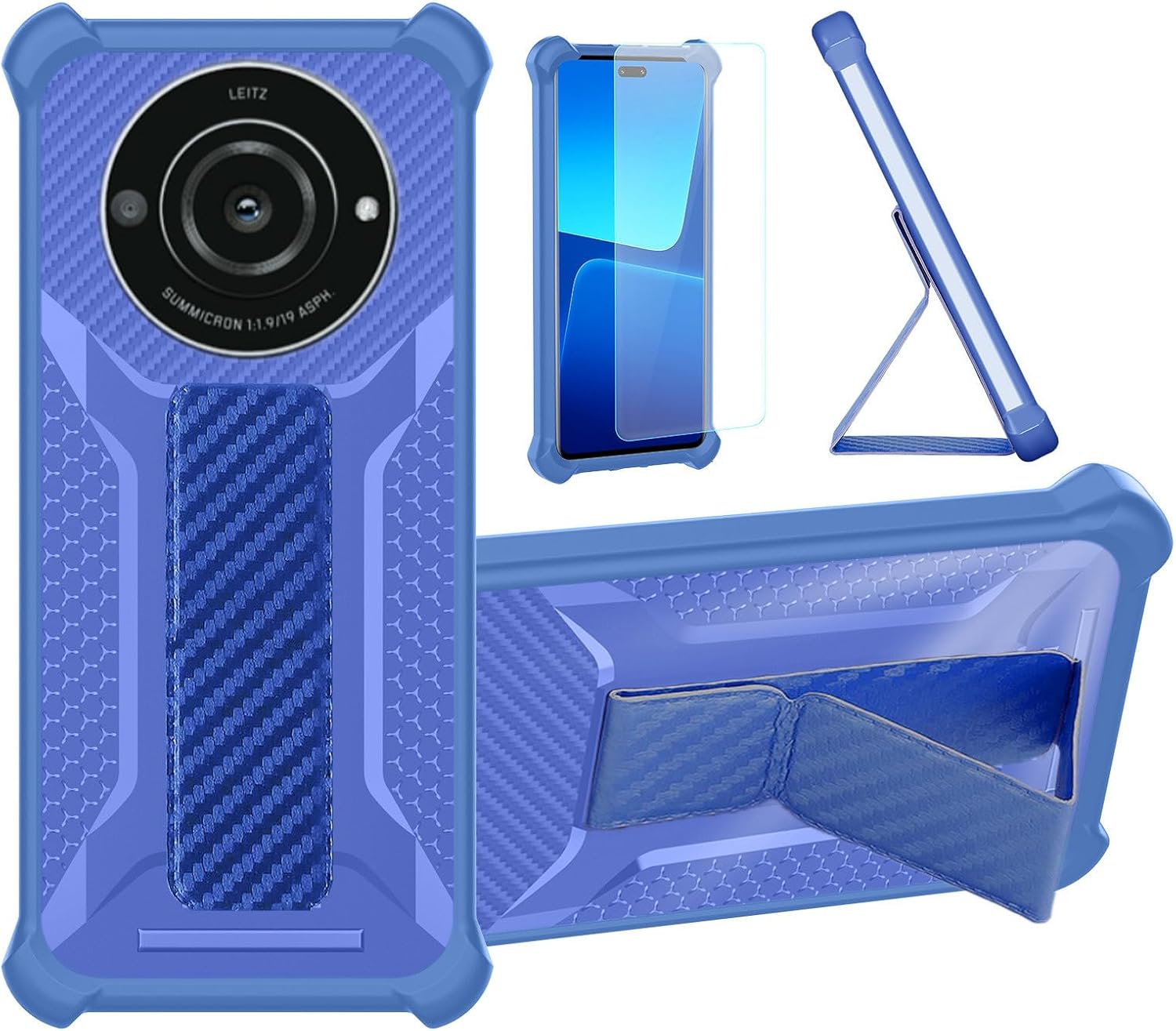 Compatible Sharp Leitz Phone 2 5g Td-Lte Jp Lp-02 Case 1 Piece 9H  Tempered Glass Film Hard PC  Soft Silicone Shockproof Handheld Hold  Magnetic Adsorption Support ZJBB Blue