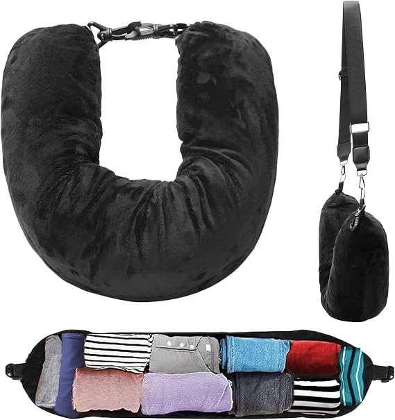 Stuffable Neck Pillow for Travel, U-Shaped Travel Pillow Storage Bag