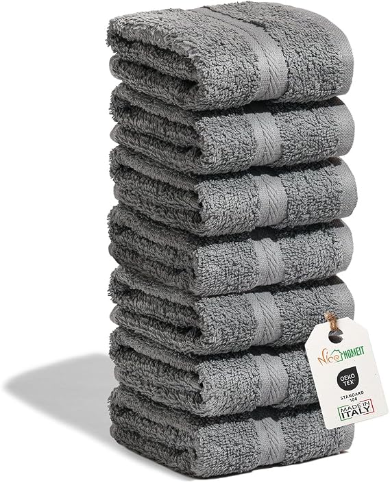 nice homeit Set of 6 Towels 30 x 30 cm - Face and Guest Towels 100% Cotton - for Hands, Makeup, Kitchen, Home and Travel (Dark Grey)