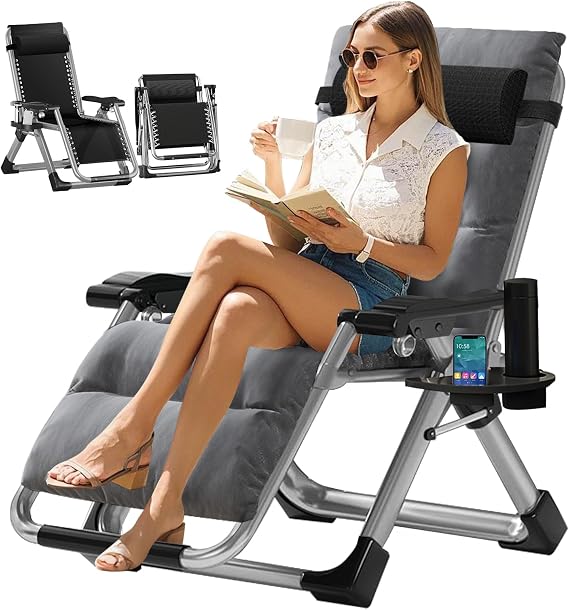 Folding Zero Gravity Chair, 440LBS Heavy Duty Sun Lounger