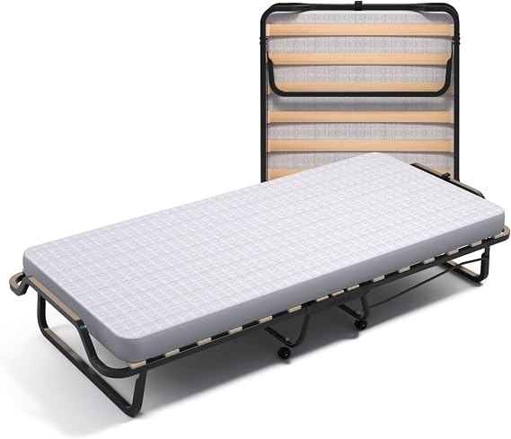 soluko Klappbares Feldbett 90x200 XL Comfort mit Lattenrost Polyurethan-Matratze und Staubschutzbezug inklusive Stabile Konstruktion mit 4 Lenkrollen – 100% Made in Italy